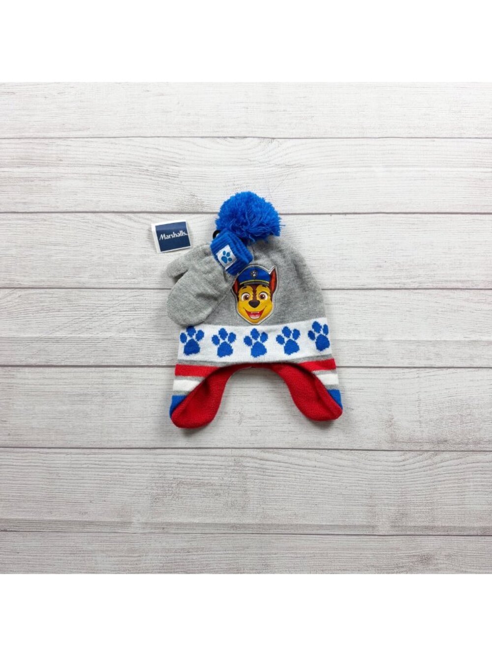 Nickelodeon Paw Patrol Hat & Mitten Set Chase Graphic NWT One Size Toddler